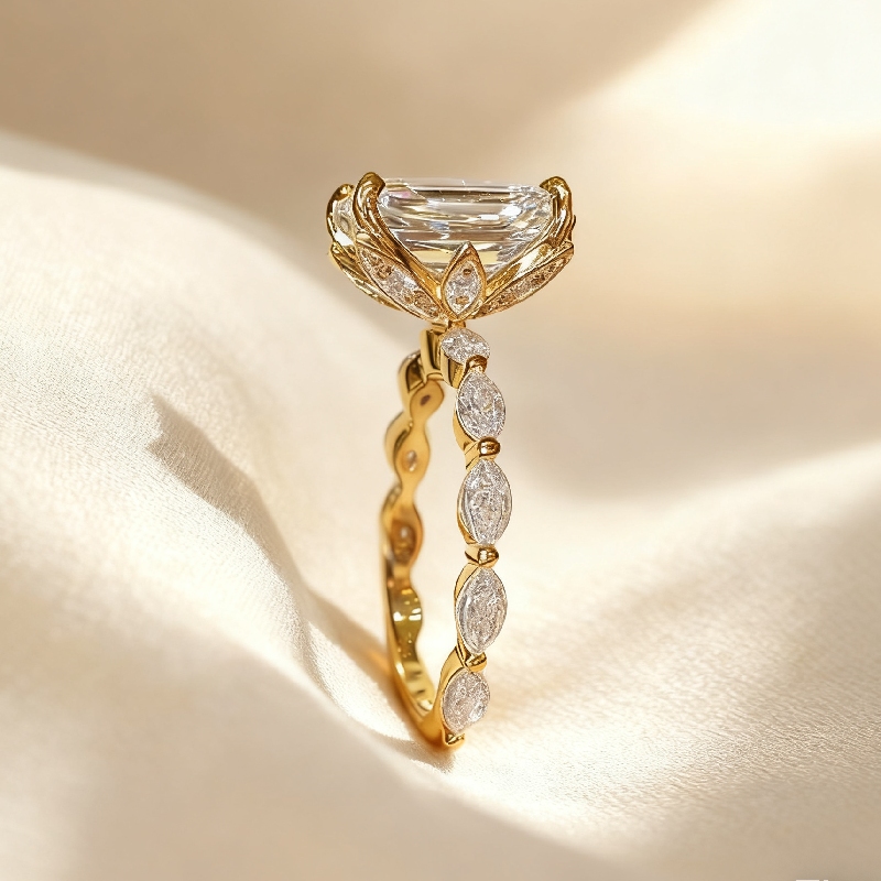 5CT Emerald Cut VVS Moissanite Side Stone Engagement Ring