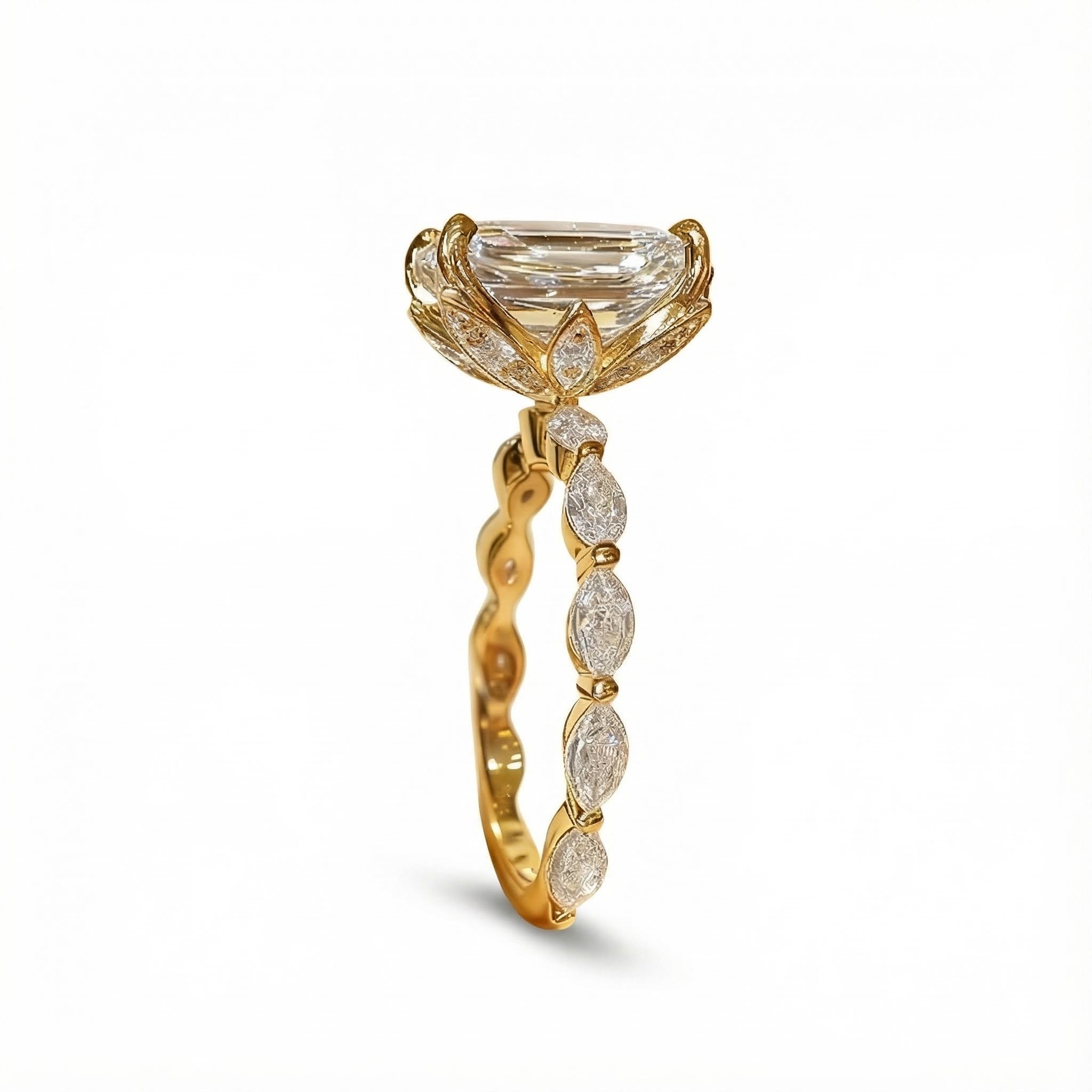 5CT Emerald Cut VVS Moissanite Side Stone Engagement Ring