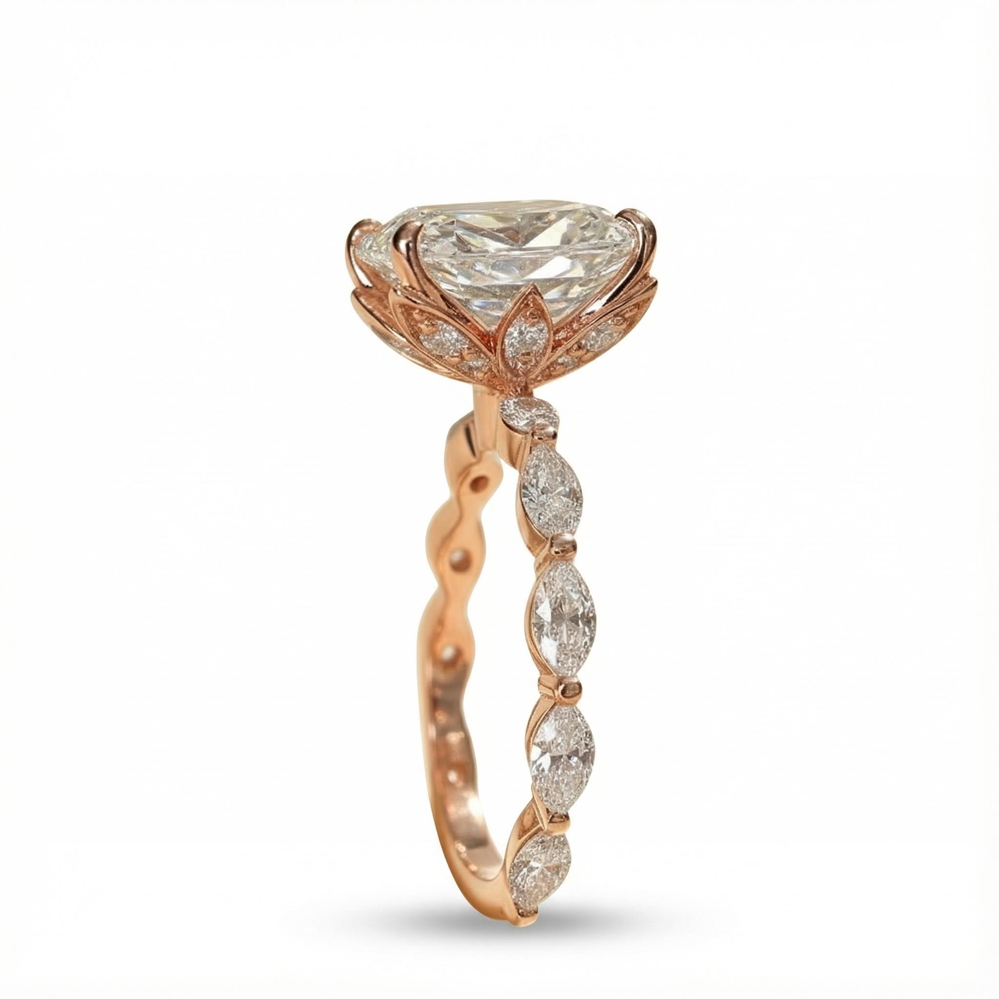 5CT Emerald Cut VVS Moissanite Side Stone Engagement Ring