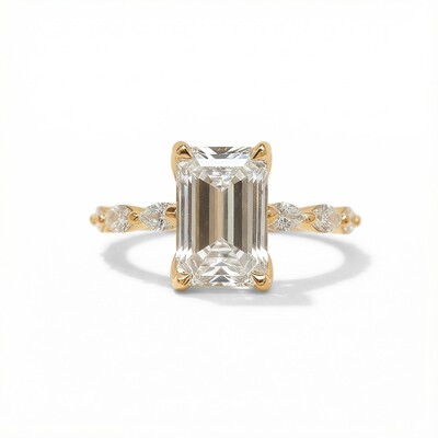 5CT Emerald Cut VVS Moissanite Side Stone Engagement Ring