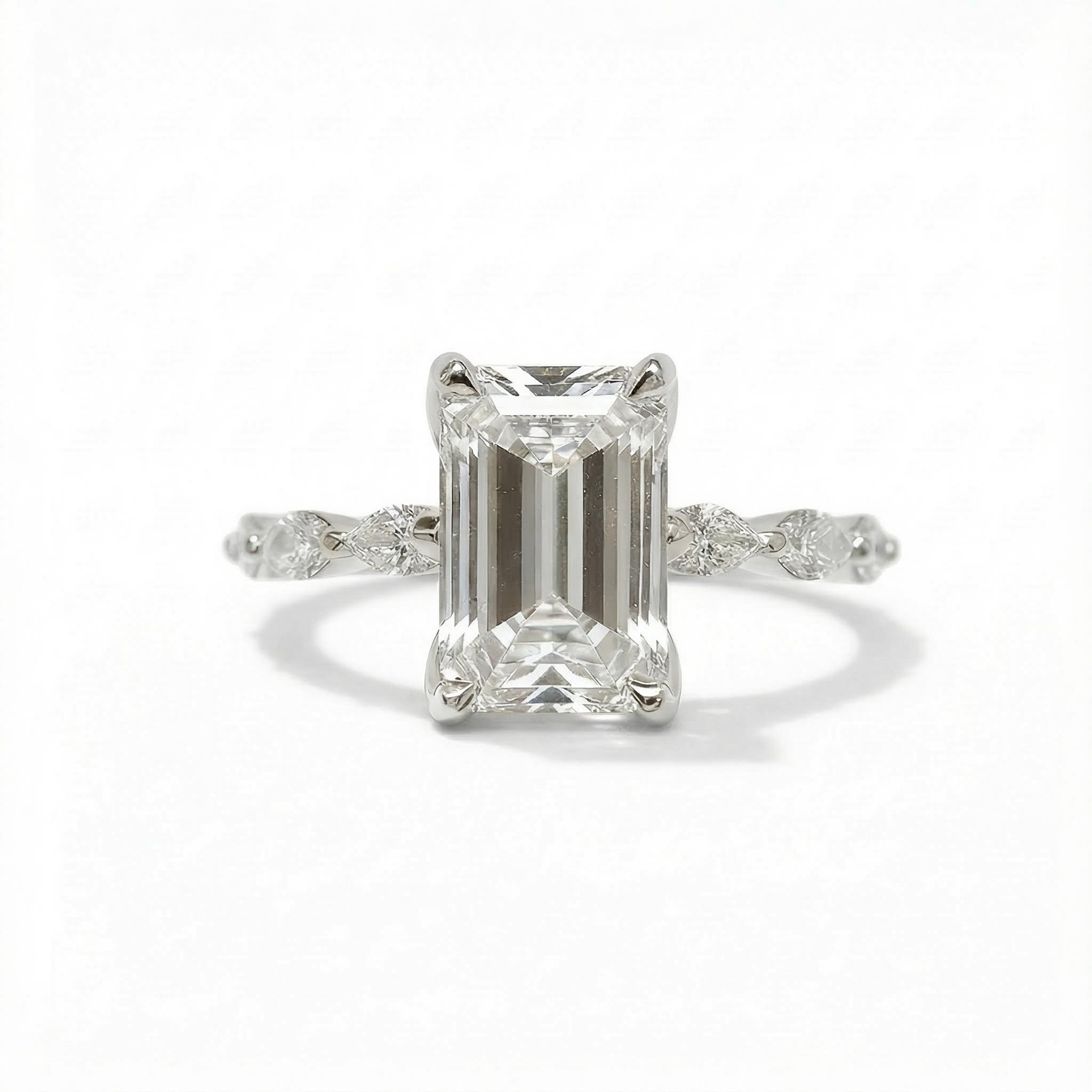 5CT Emerald Cut VVS Moissanite Side Stone Engagement Ring