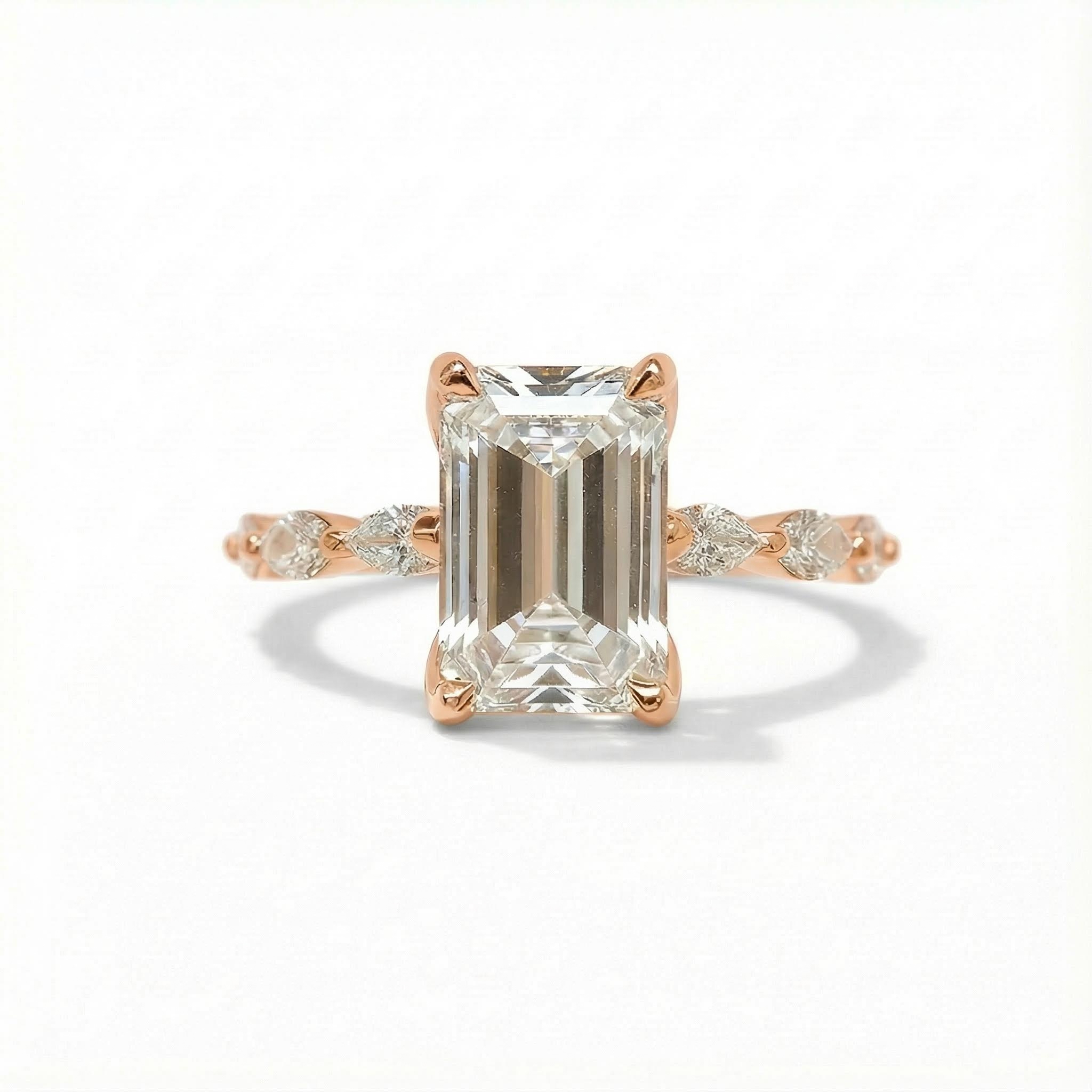 5CT Emerald Cut VVS Moissanite Side Stone Engagement Ring