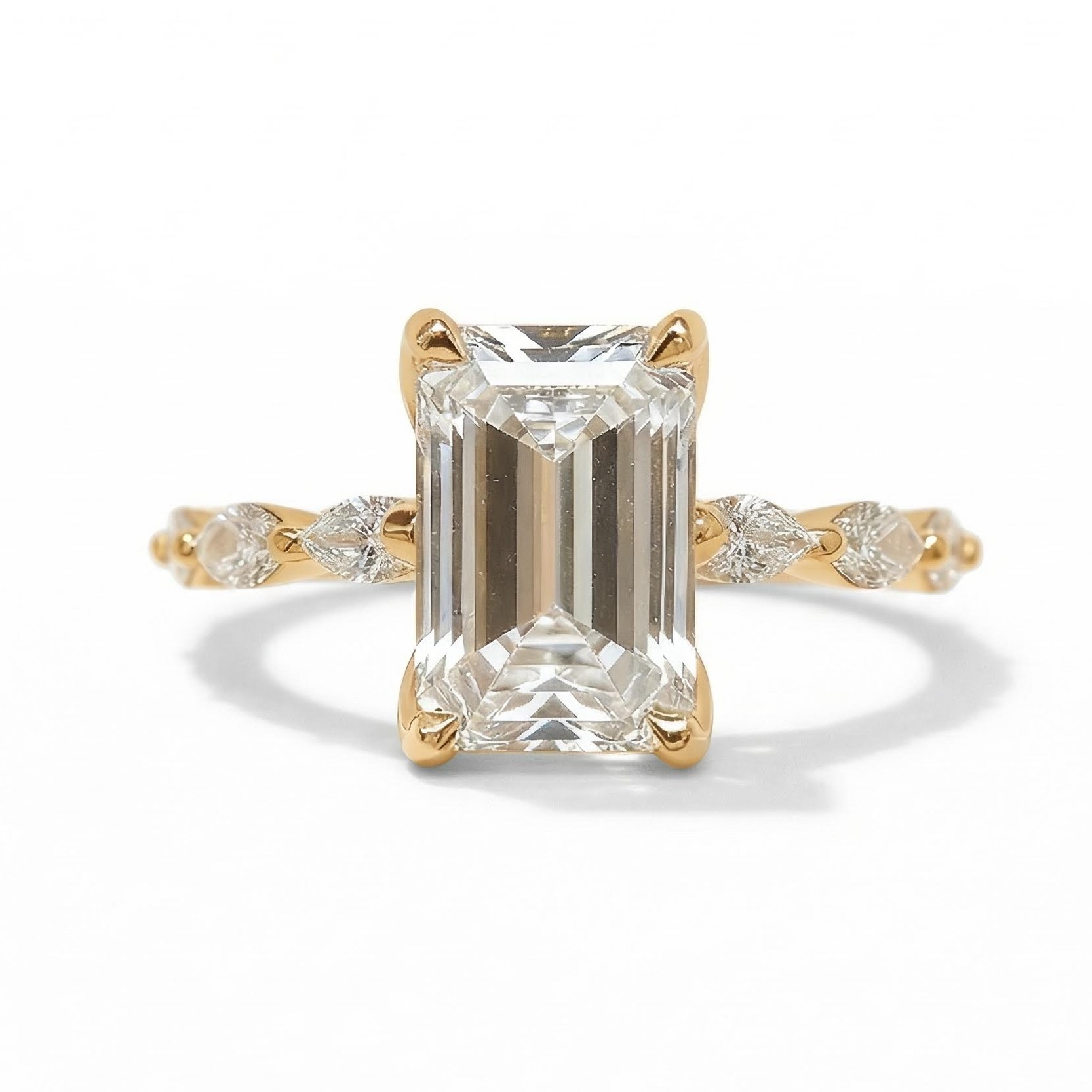 2.78ct. tw. Emerald Cut VVS Moissanite Side Stone Engagement Ring