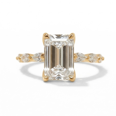 2.78ct. tw. Emerald Cut VVS Moissanite Side Stone Engagement Ring