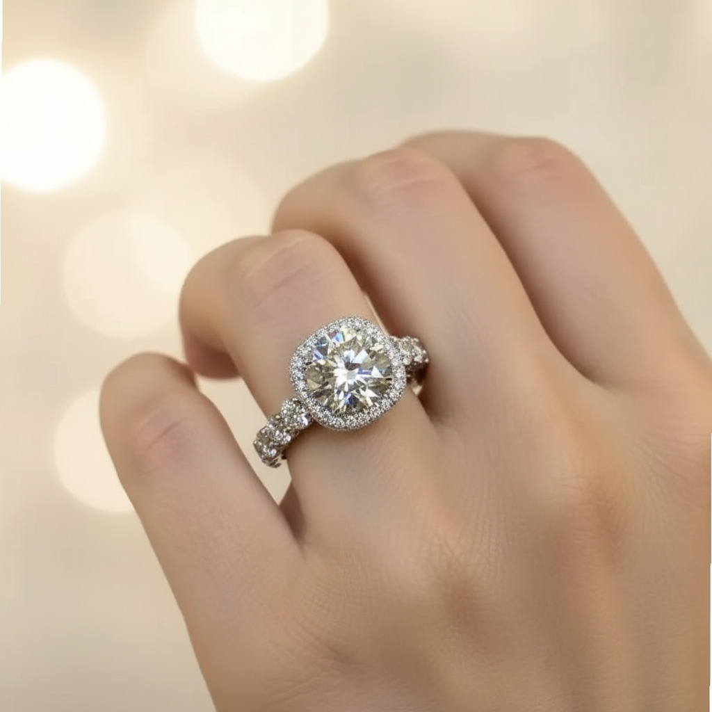 10.5CT Round Cut VVS Moissanite Halo Engagement Ring 10.5CT Round Cut VVS Moissanite Halo Engagement Ring