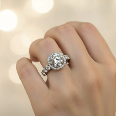 10.5CT Round Cut VVS Moissanite Halo Engagement Ring