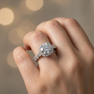 5.85ct. tw. Round Cut VVS Moissanite Halo Engagement Ring