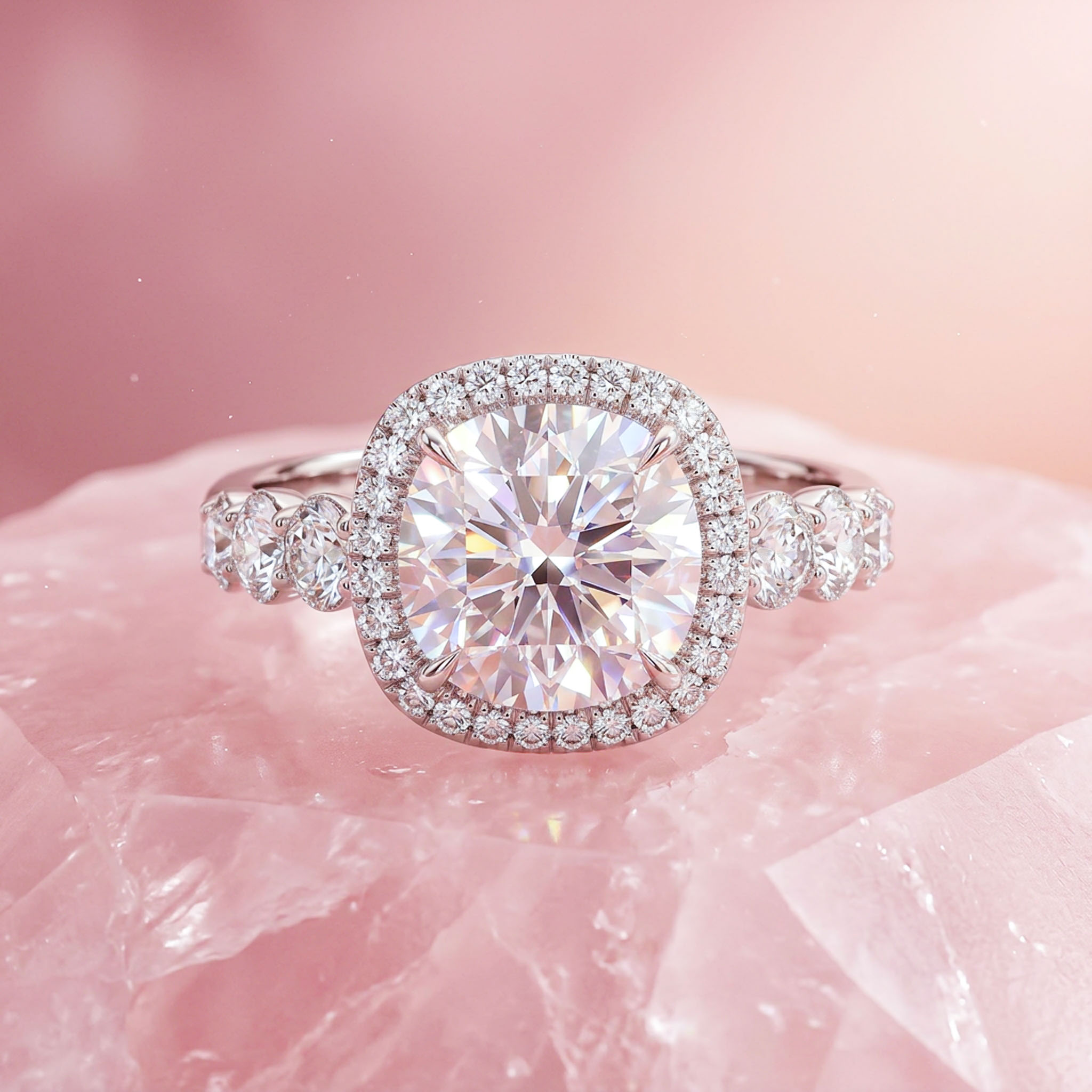 5.85ct. tw. Round Cut VVS Moissanite Halo Engagement Ring 5.85ct. tw. Round Cut VVS Moissanite Halo Engagement Ring