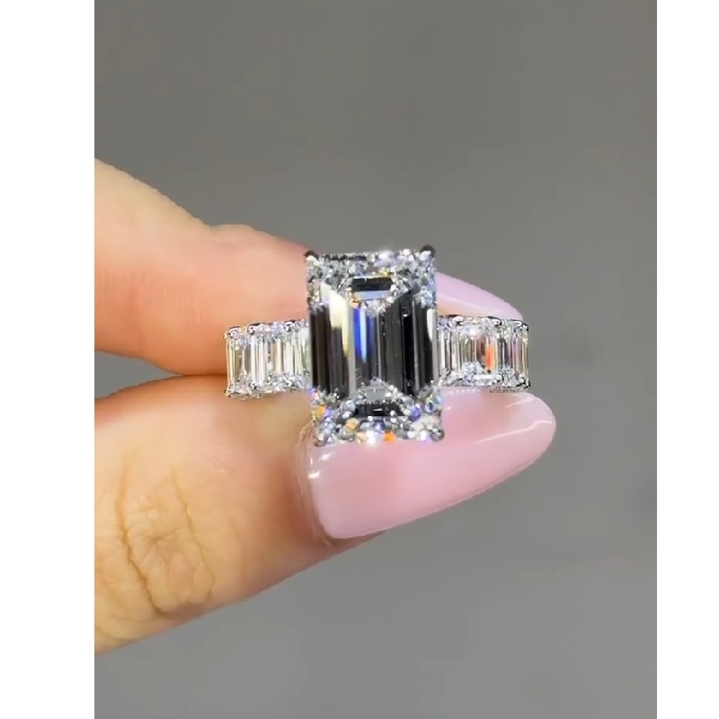 8.55CT Emerald Cut VVS Moissanite Halo Engagement Ring
