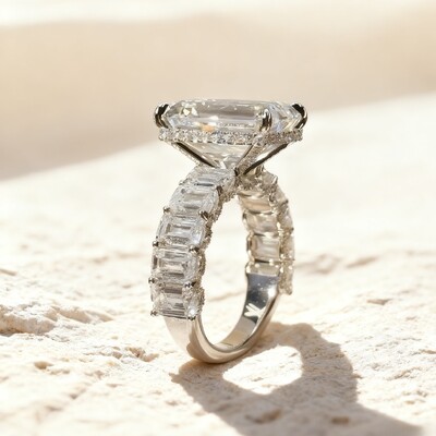 8.55CT Emerald Cut VVS Moissanite Halo Engagement Ring