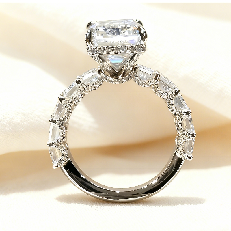 8.55CT Emerald Cut VVS Moissanite Halo Engagement Ring