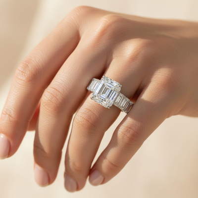 8.55CT Emerald Cut VVS Moissanite Halo Engagement Ring