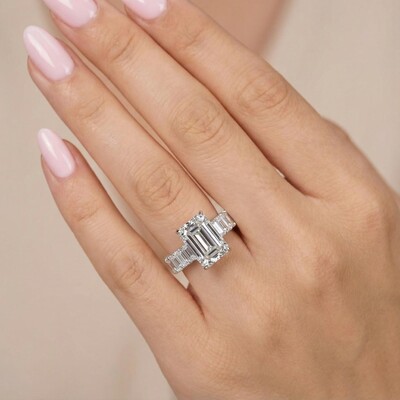 8.55CT Emerald Cut VVS Moissanite Halo Engagement Ring