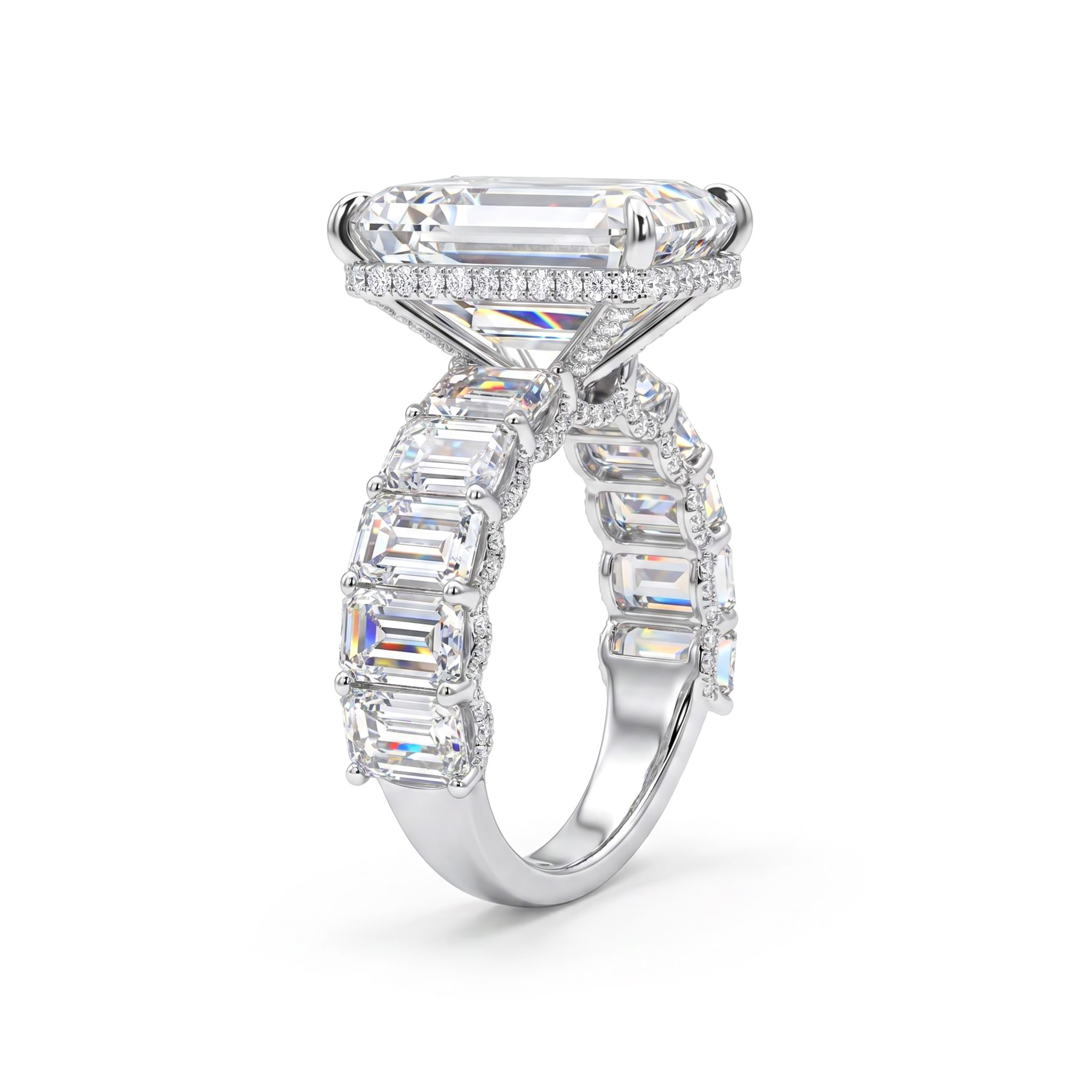 8.55CT Emerald Cut VVS Moissanite Halo Engagement Ring
