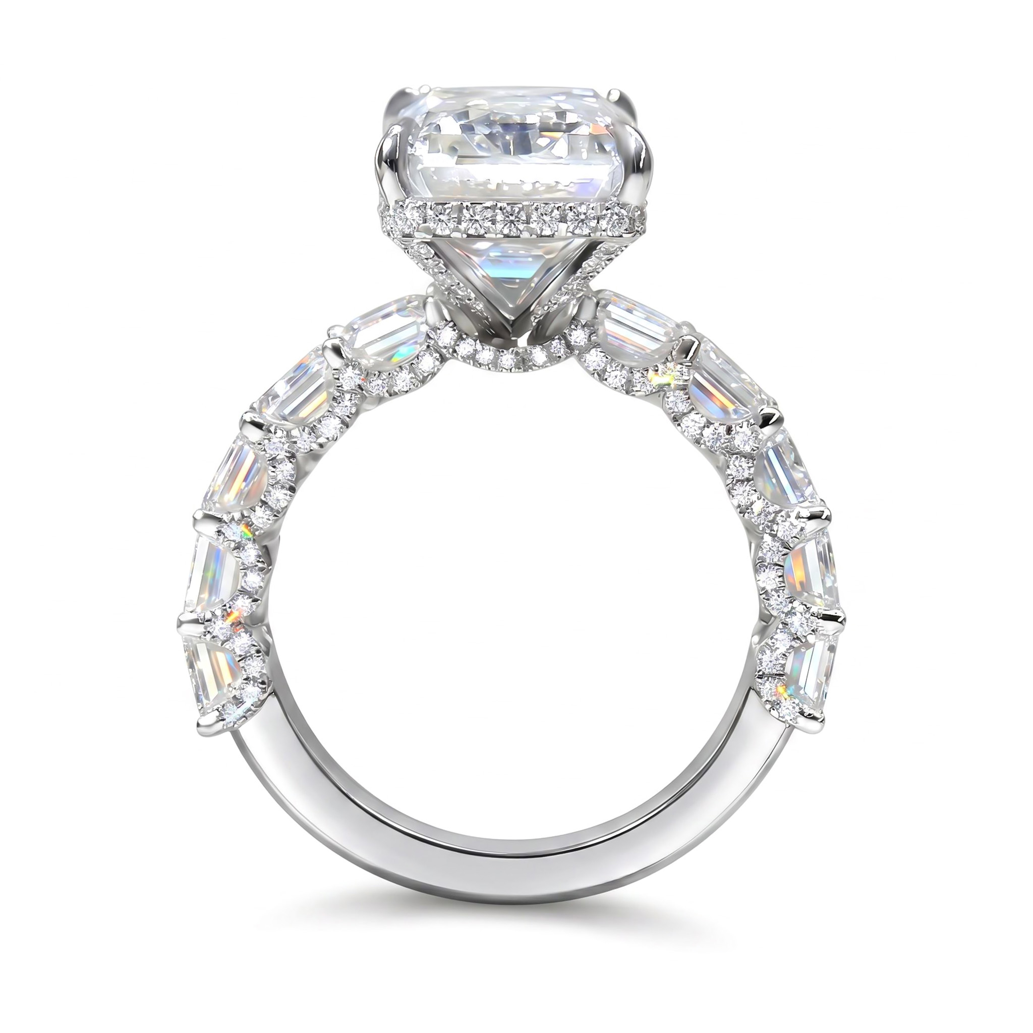 8.55CT Emerald Cut VVS Moissanite Halo Engagement Ring