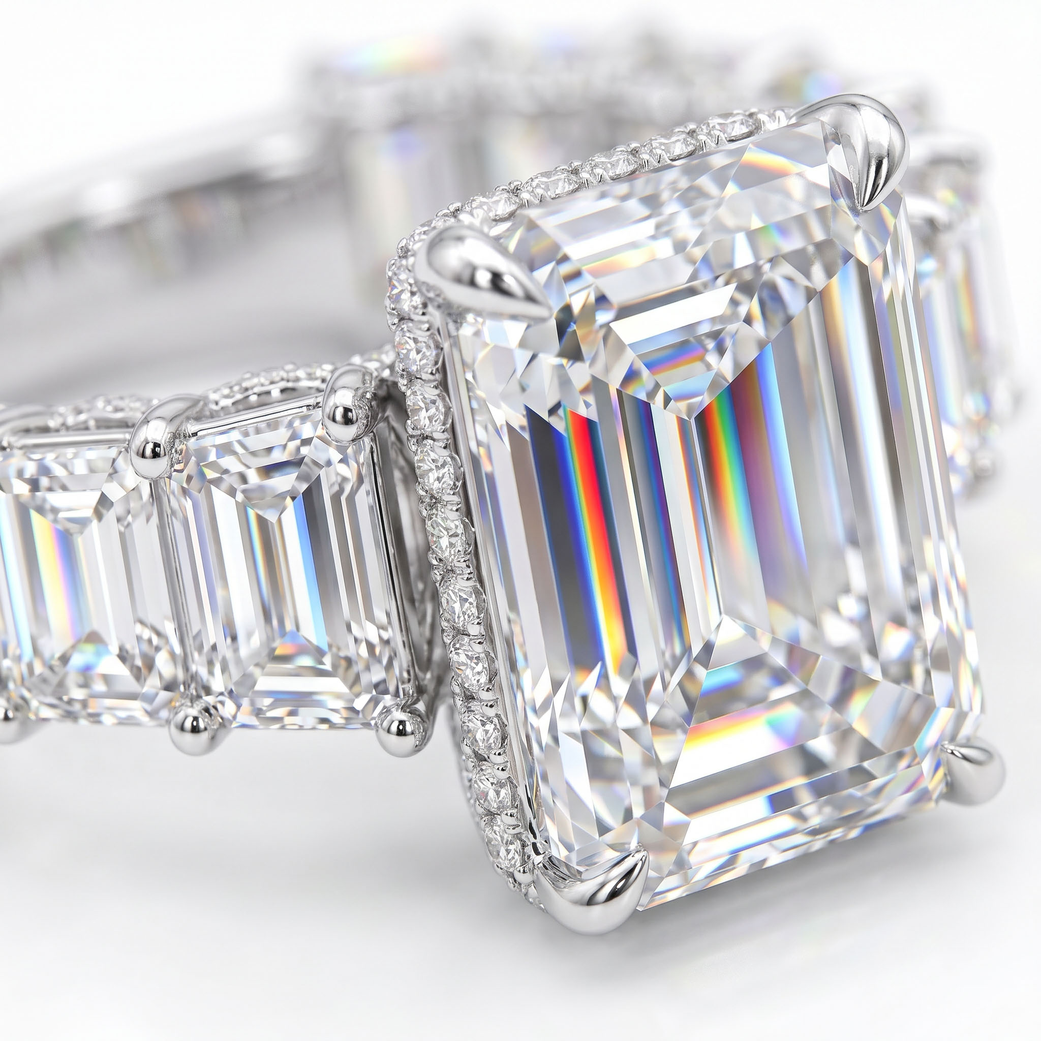 8.55CT Emerald Cut VVS Moissanite Halo Engagement Ring