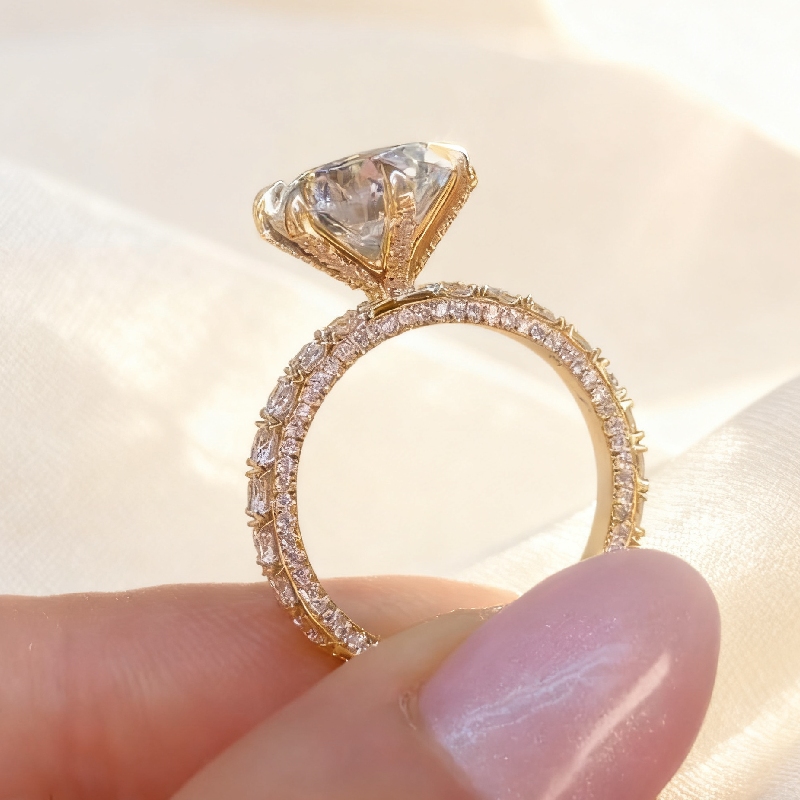 6.5CT Round Cut VVS Moissanite Pave Engagement Ring