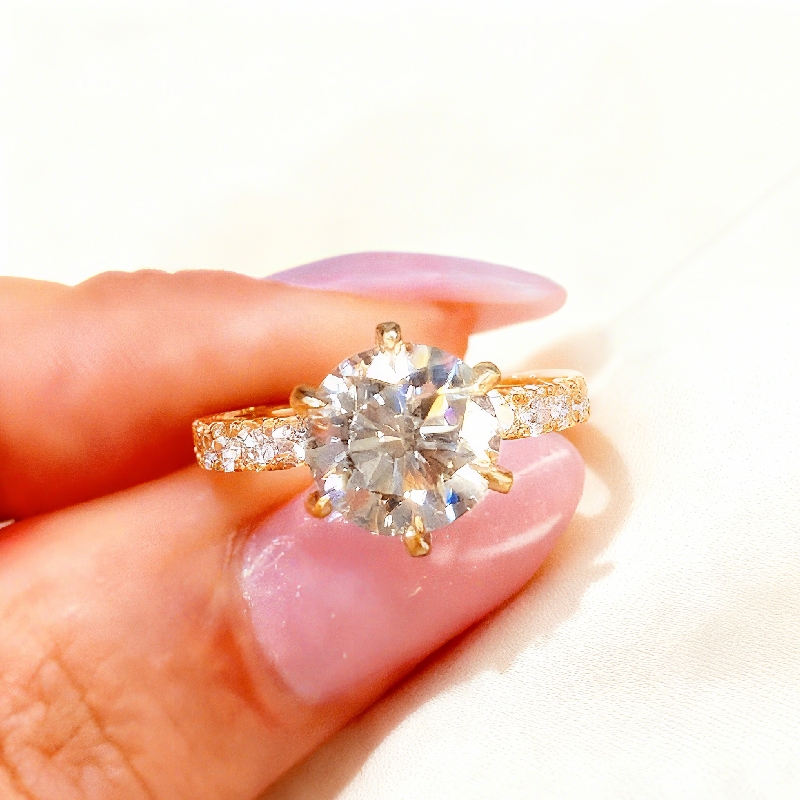 6.5CT Round Cut VVS Moissanite Pave Engagement Ring