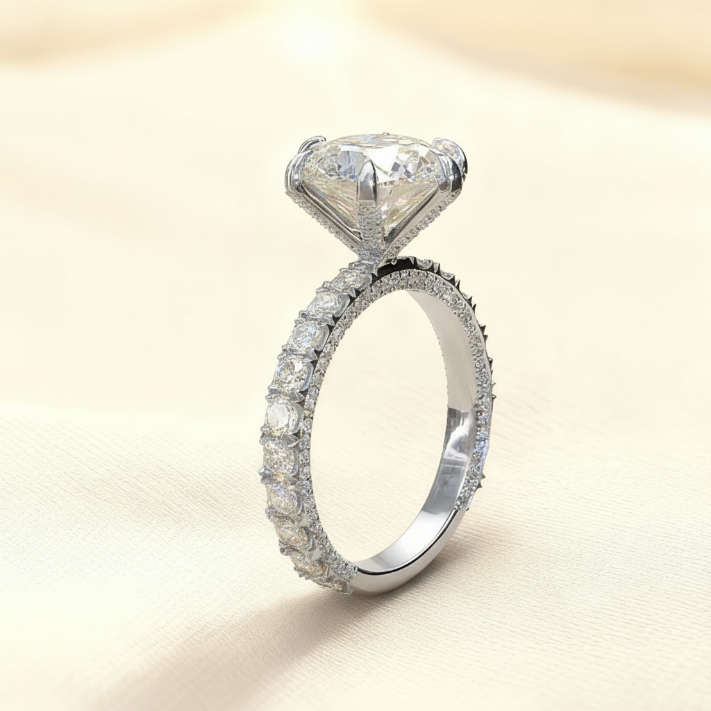 6.5CT Round Cut VVS Moissanite Pave Engagement Ring