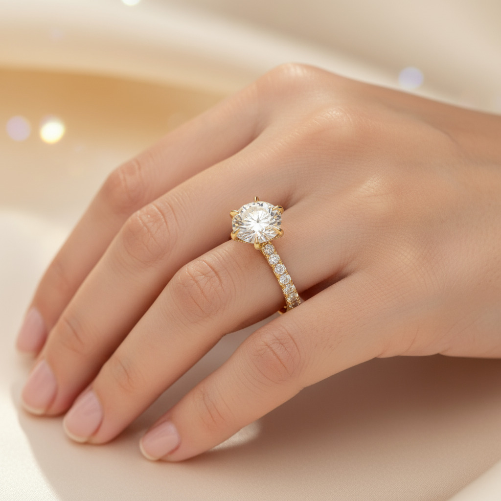 6.5CT Round Cut VVS Moissanite Pave Engagement Ring