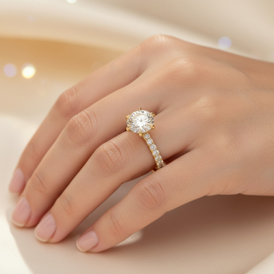 6.5CT Round Cut VVS Moissanite Pave Engagement Ring