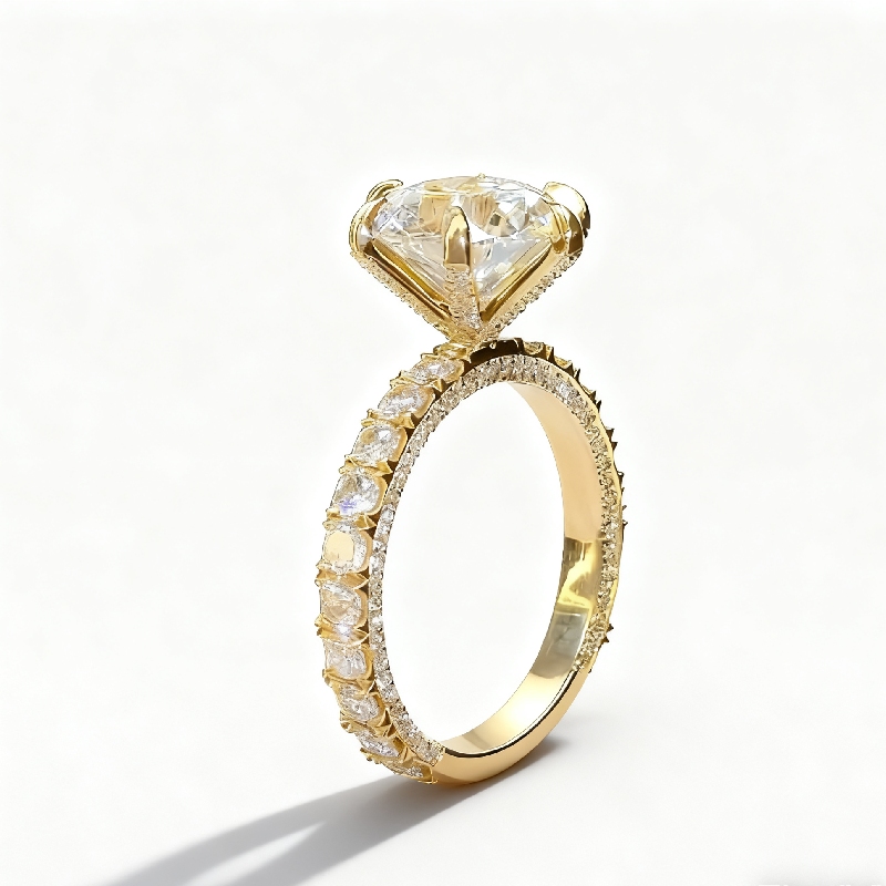 6.5CT Round Cut VVS Moissanite Pave Engagement Ring