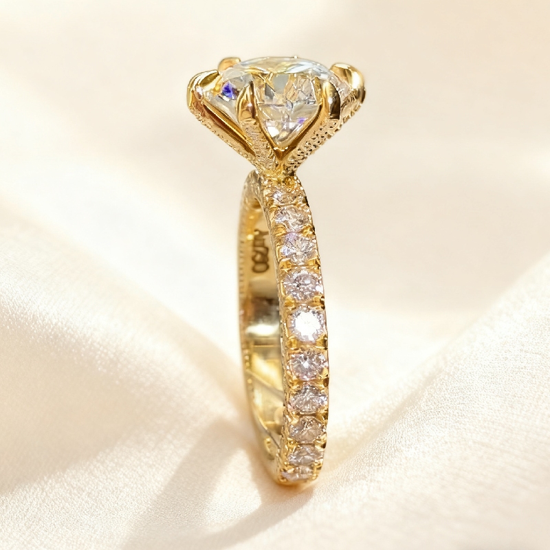 6.5CT Round Cut VVS Moissanite Pave Engagement Ring