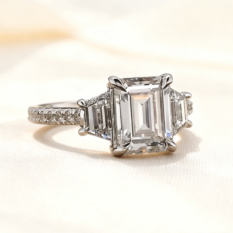 5.87CT Emerald Cut VVS Moissanite Three Stone Pave Engagement Ring 5.87CT Emerald Cut VVS Moissanite Three Stone Pave Engagement Ring