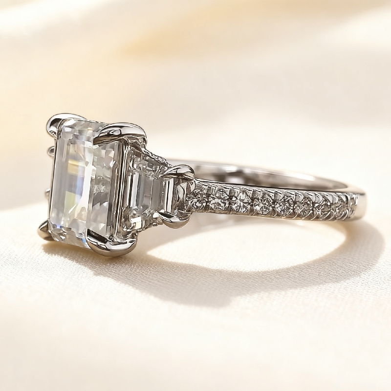 5.87CT Emerald Cut VVS Moissanite Three Stone Pave Engagement Ring 5.87CT Emerald Cut VVS Moissanite Three Stone Pave Engagement Ring