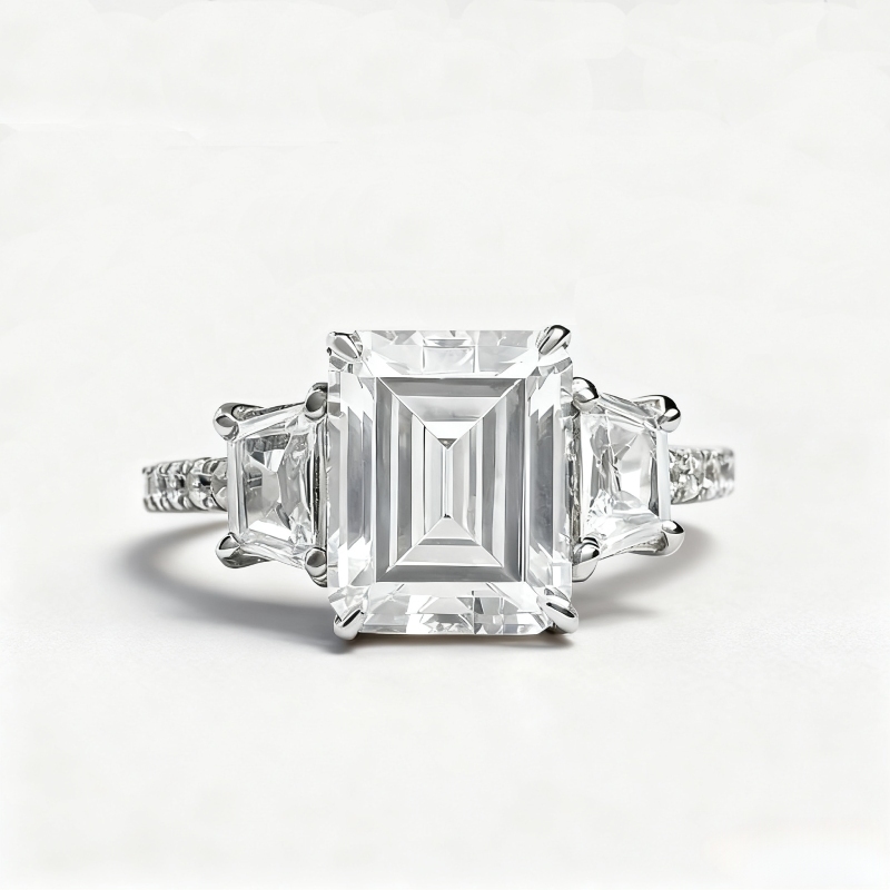 5.87CT Emerald Cut VVS Moissanite Three Stone Pave Engagement Ring 5.87CT Emerald Cut VVS Moissanite Three Stone Pave Engagement Ring