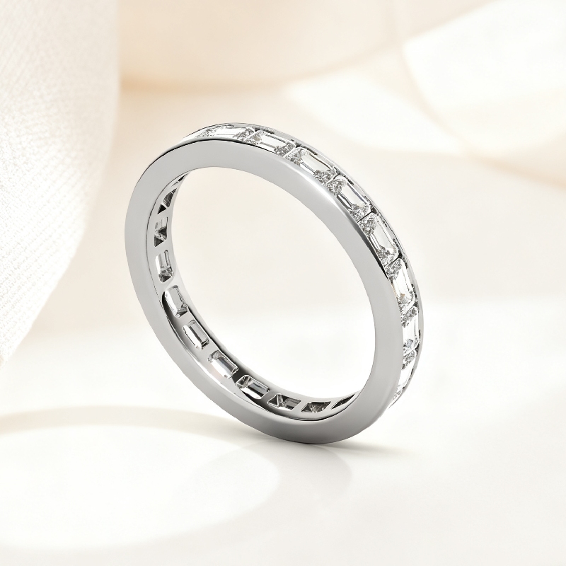 Emerald VVS Moissanite Channel Set Eternity Wedding Band Emerald VVS Moissanite Channel Set Eternity Wedding Band