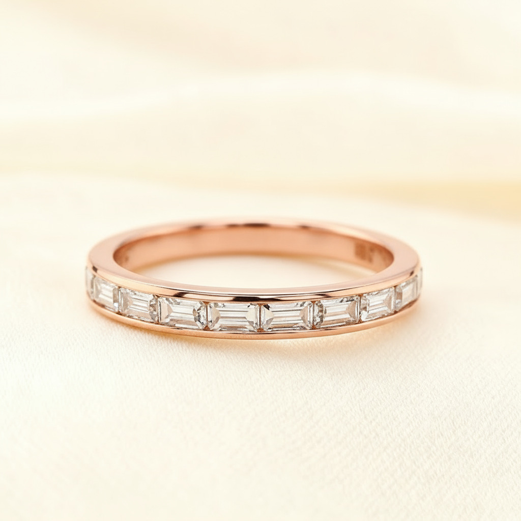 Emerald VVS Moissanite Channel Set Eternity Wedding Band Emerald VVS Moissanite Channel Set Eternity Wedding Band