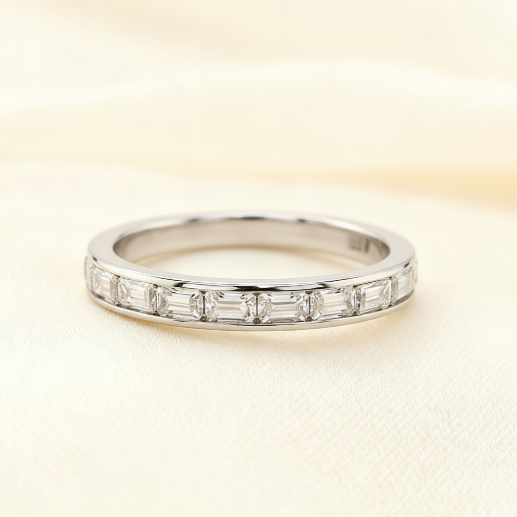 Emerald VVS Moissanite Channel Set Eternity Wedding Band Emerald VVS Moissanite Channel Set Eternity Wedding Band