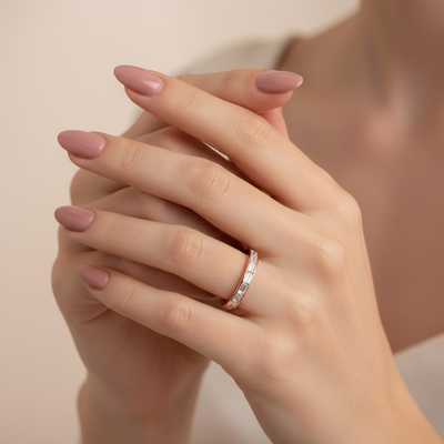 Emerald  VVS Moissanite Channel Set Eternity Wedding Band