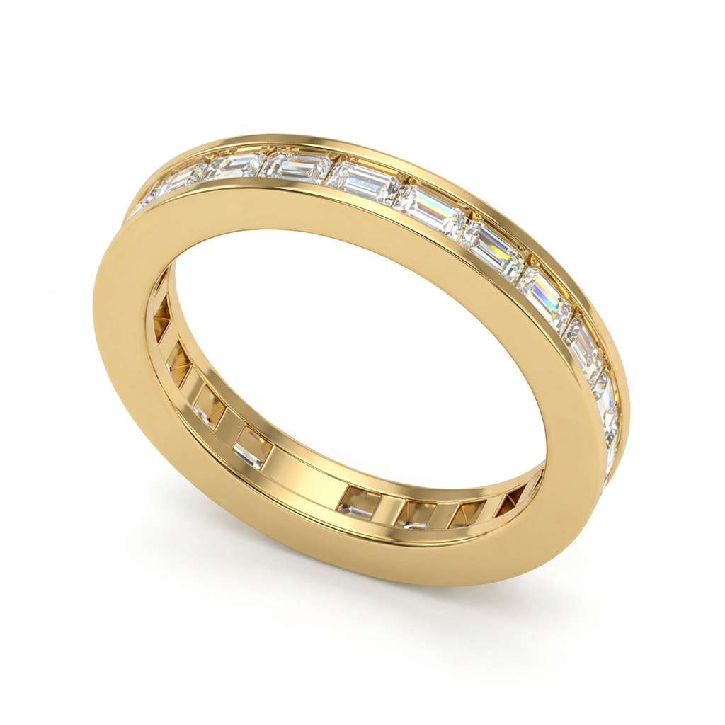 Emerald  VVS Moissanite Channel Set Eternity Wedding Band