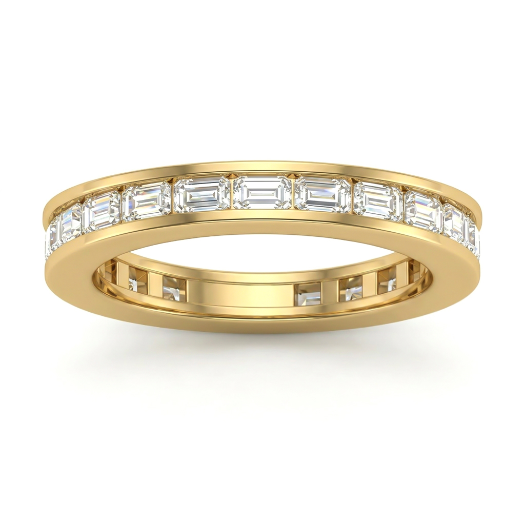 Emerald  VVS Moissanite Channel Set Eternity Wedding Band