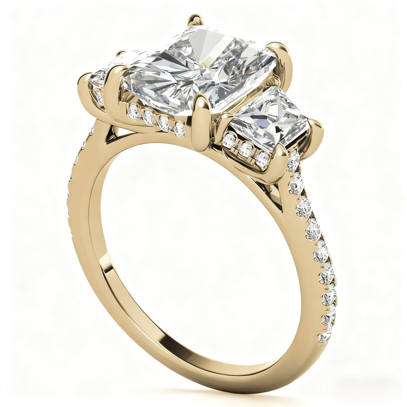 5.58CT Radiant Cut VVS Moissanite Three Stone Engagement Ring Set 5.58CT Radiant Cut VVS Moissanite Three Stone Engagement Ring Set