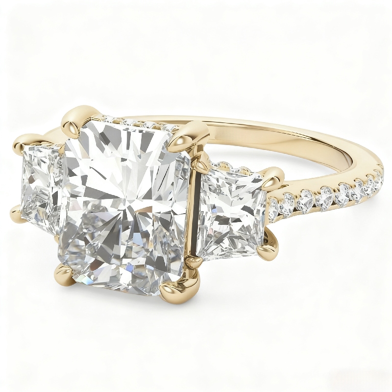 5.58CT Radiant Cut VVS Moissanite Three Stone Engagement Ring Set 5.58CT Radiant Cut VVS Moissanite Three Stone Engagement Ring Set