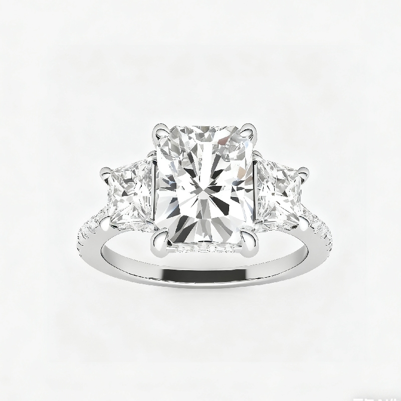 5.58CT Radiant Cut VVS Moissanite Three Stone Engagement Ring Set 5.58CT Radiant Cut VVS Moissanite Three Stone Engagement Ring Set