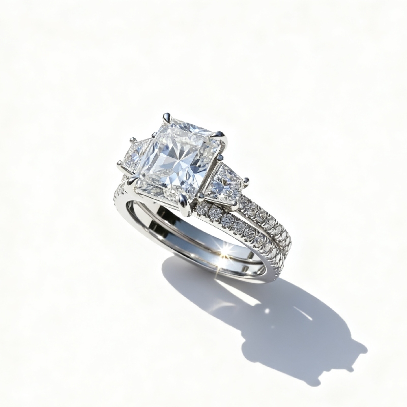 5.58CT Radiant Cut VVS Moissanite Three Stone Engagement Ring Set 5.58CT Radiant Cut VVS Moissanite Three Stone Engagement Ring Set