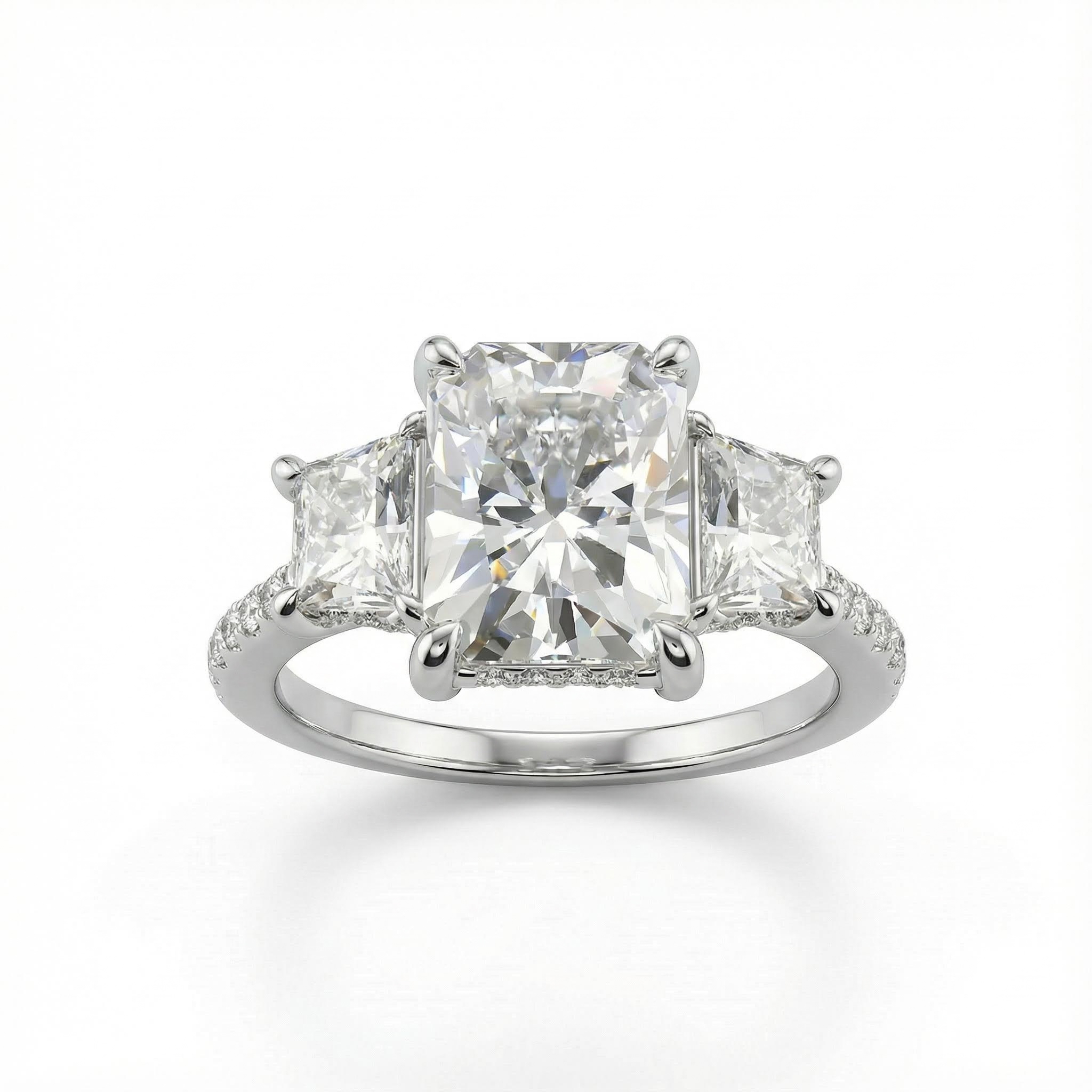 5.58CT Radiant Cut VVS Moissanite Three Stone Engagement Ring Set