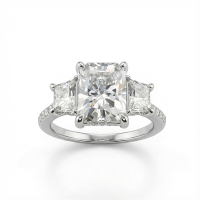 5.58CT Radiant Cut VVS Moissanite Three Stone Engagement Ring Set