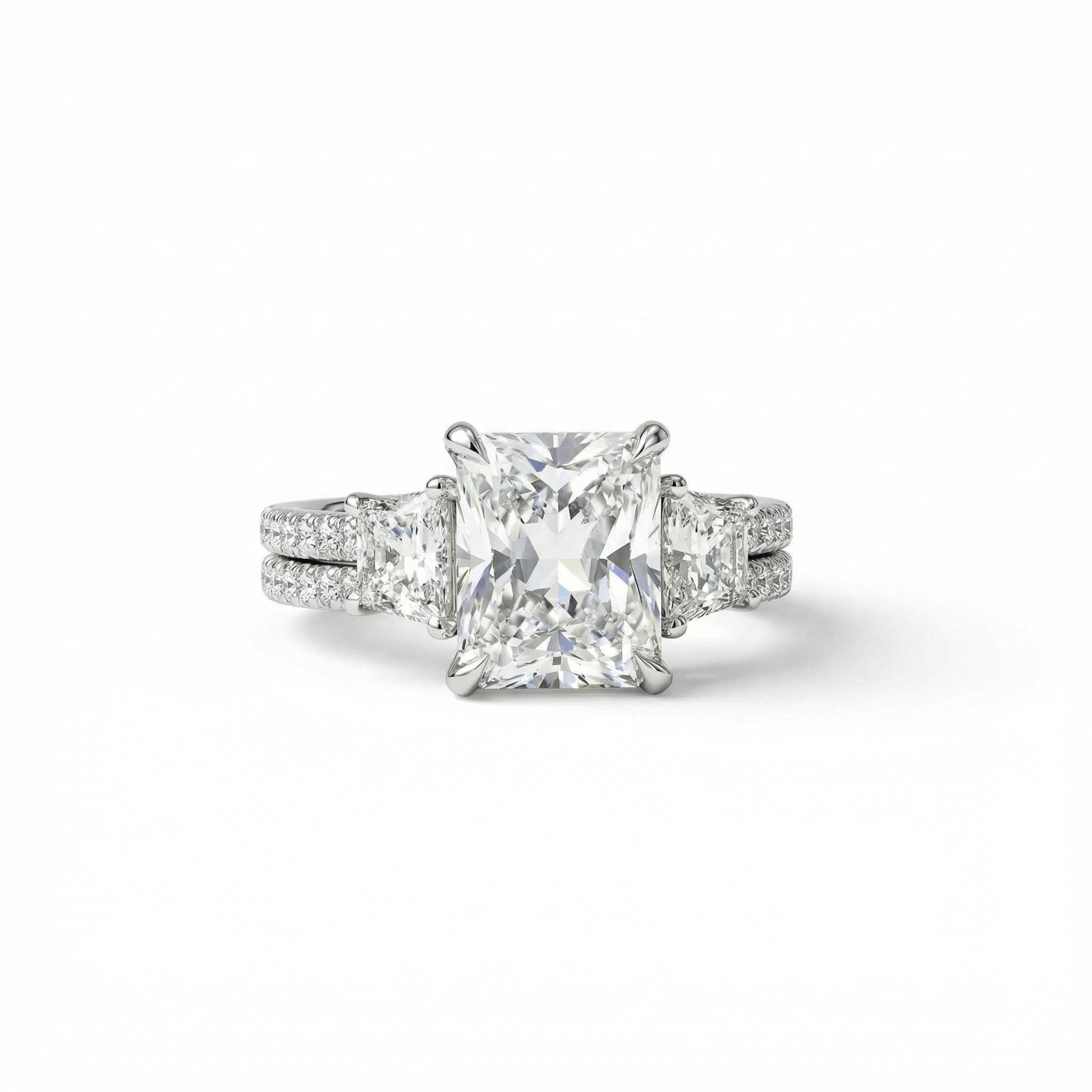 5.58CT Radiant Cut VVS Moissanite Three Stone Engagement Ring Set
