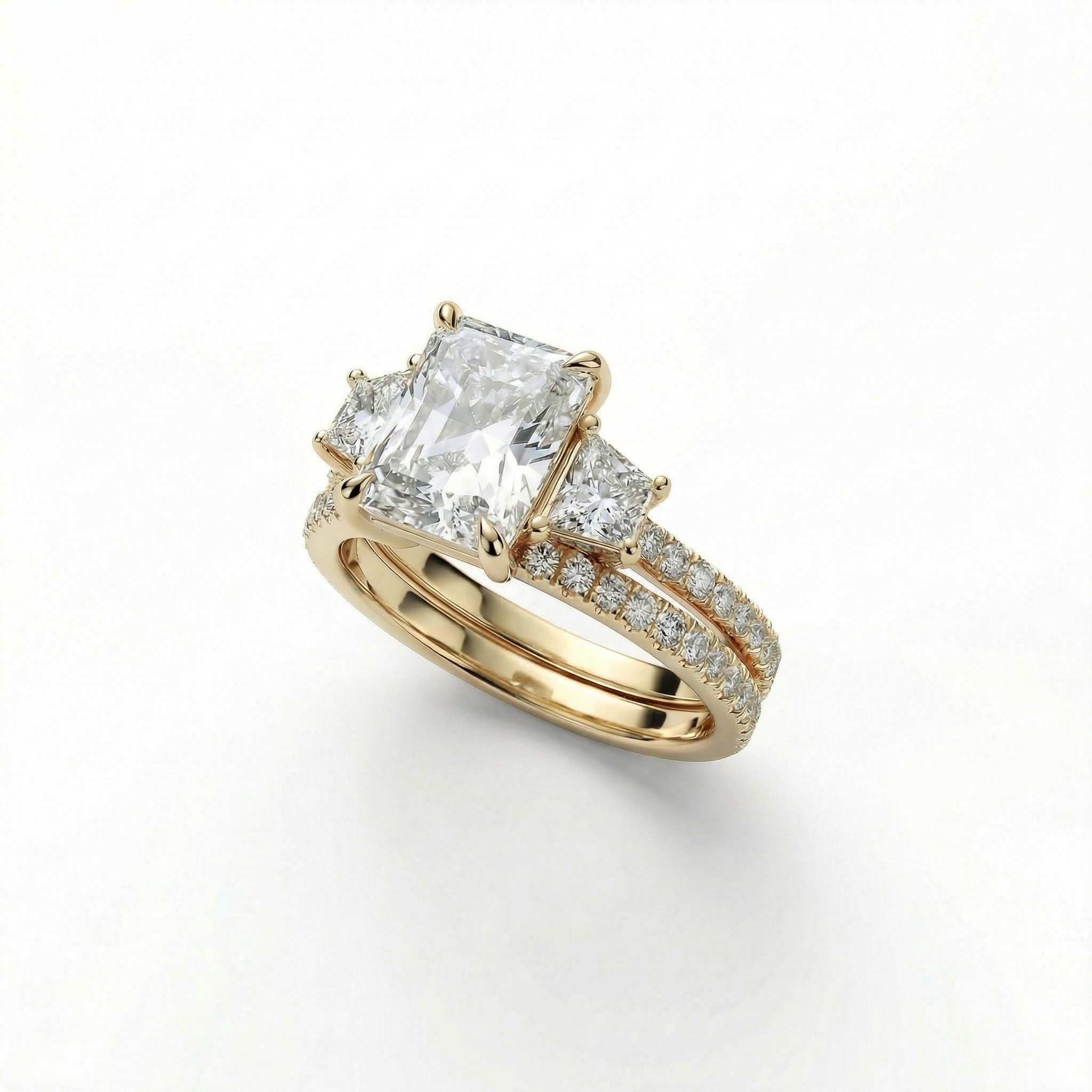 5.58CT Radiant Cut VVS Moissanite Three Stone Engagement Ring Set