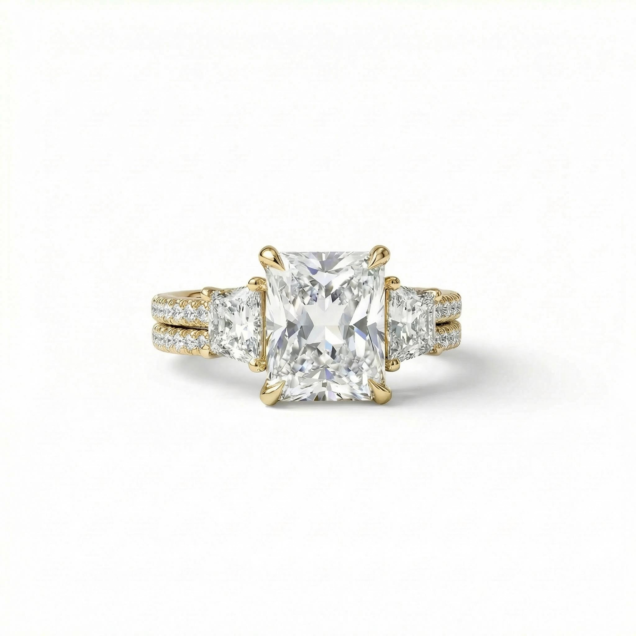 5.58CT Radiant Cut VVS Moissanite Three Stone Engagement Ring Set