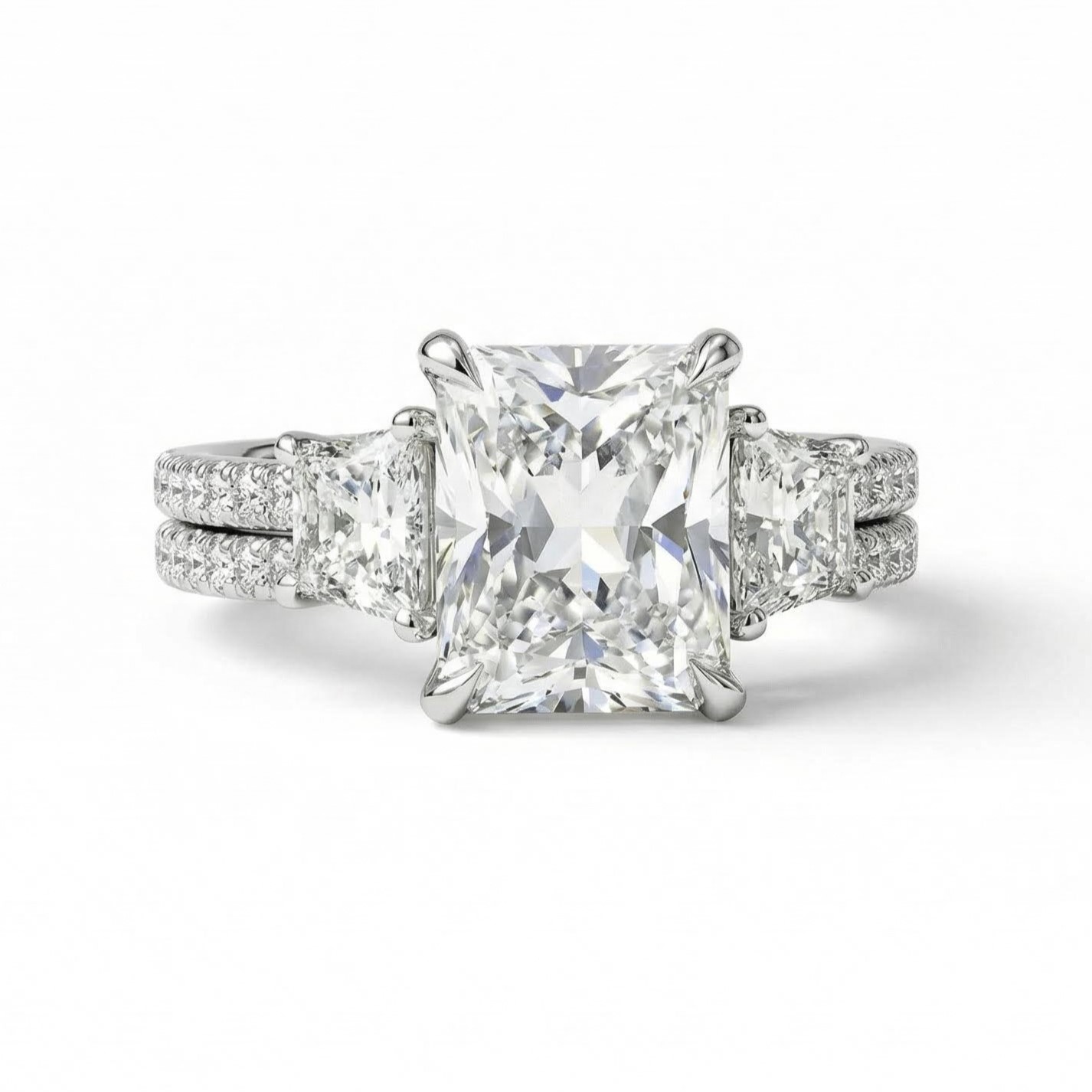 5.63ct. tw. Radiant Cut Diamond Three Stone Engagement Ring Set