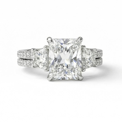 5.63ct. tw. Radiant Cut Diamond Three Stone Engagement Ring Set