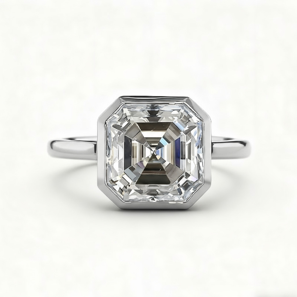 5CT Asscher Cut VVS Moissanite Solitaire Engagement Ring