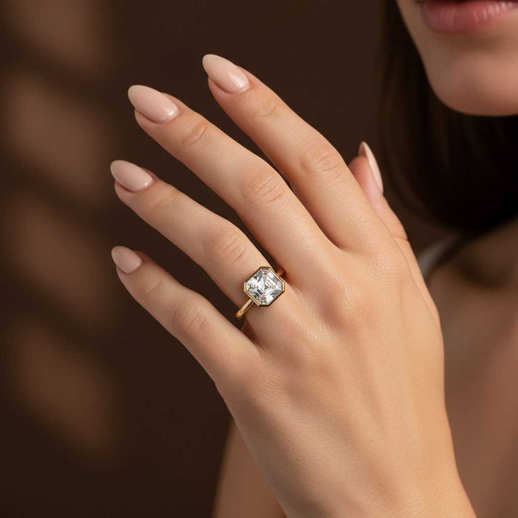 5CT Asscher Cut VVS Moissanite Solitaire Engagement Ring