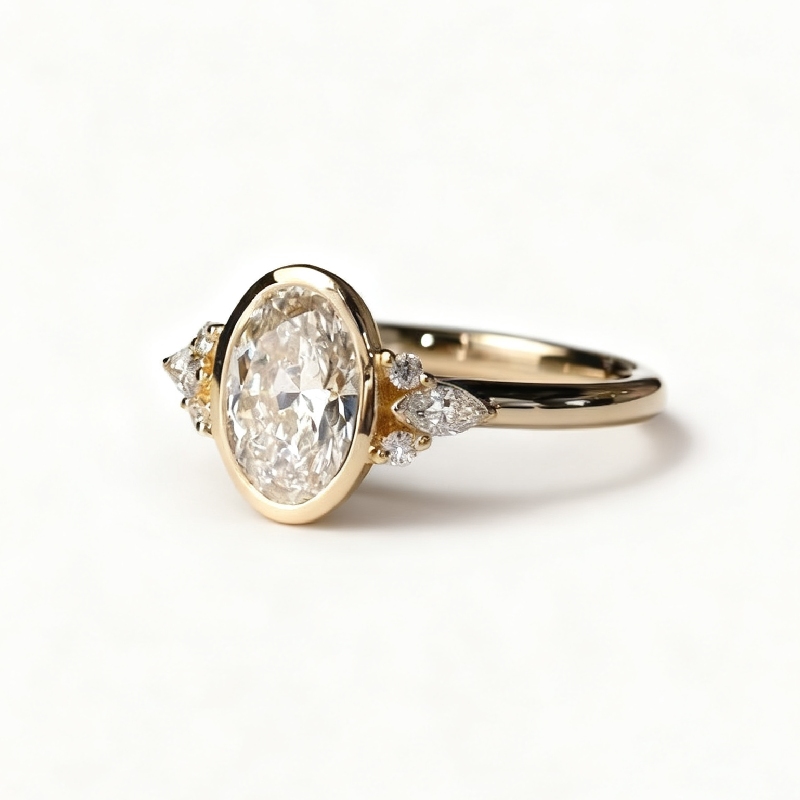 3.37CT Oval Cut VVS Moissanite Side Stone Engagement Ring